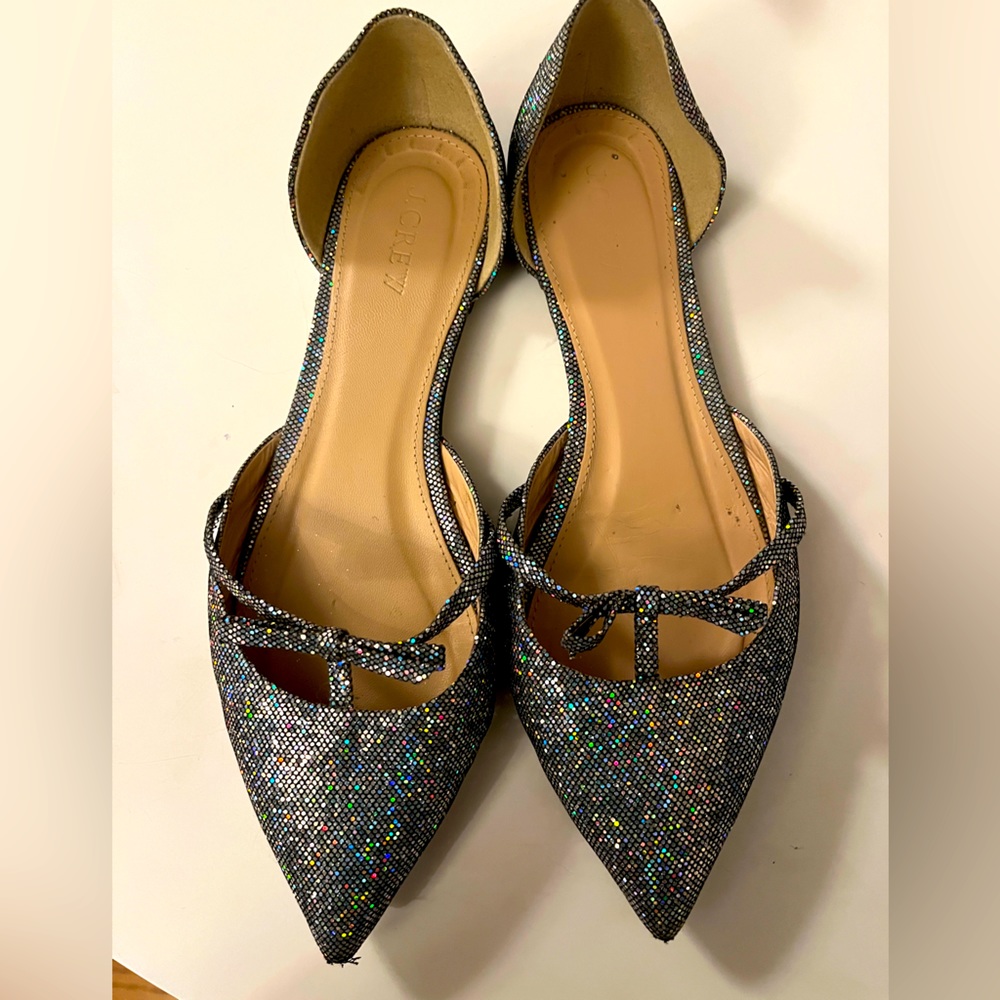 J. Crew Black Holographic Pointed D'Orsay Flats